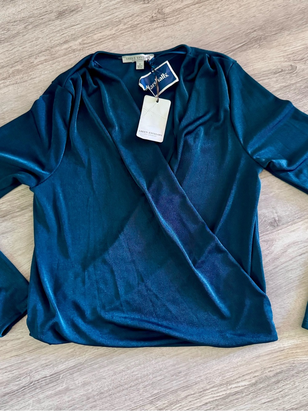 Green Envelope Women's Long Sleeve Wrap Top - Teal Blue